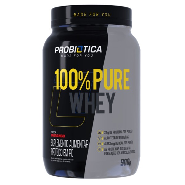Whey Protein 100% Morango Probiotica 900g