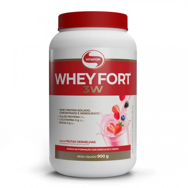 Whey Protein Isolado Fort 3W Vitafor Frutas vermelhas 900g