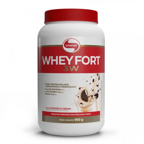 Whey Protein Isolado Fort 3W Vitafor Cookies 900g