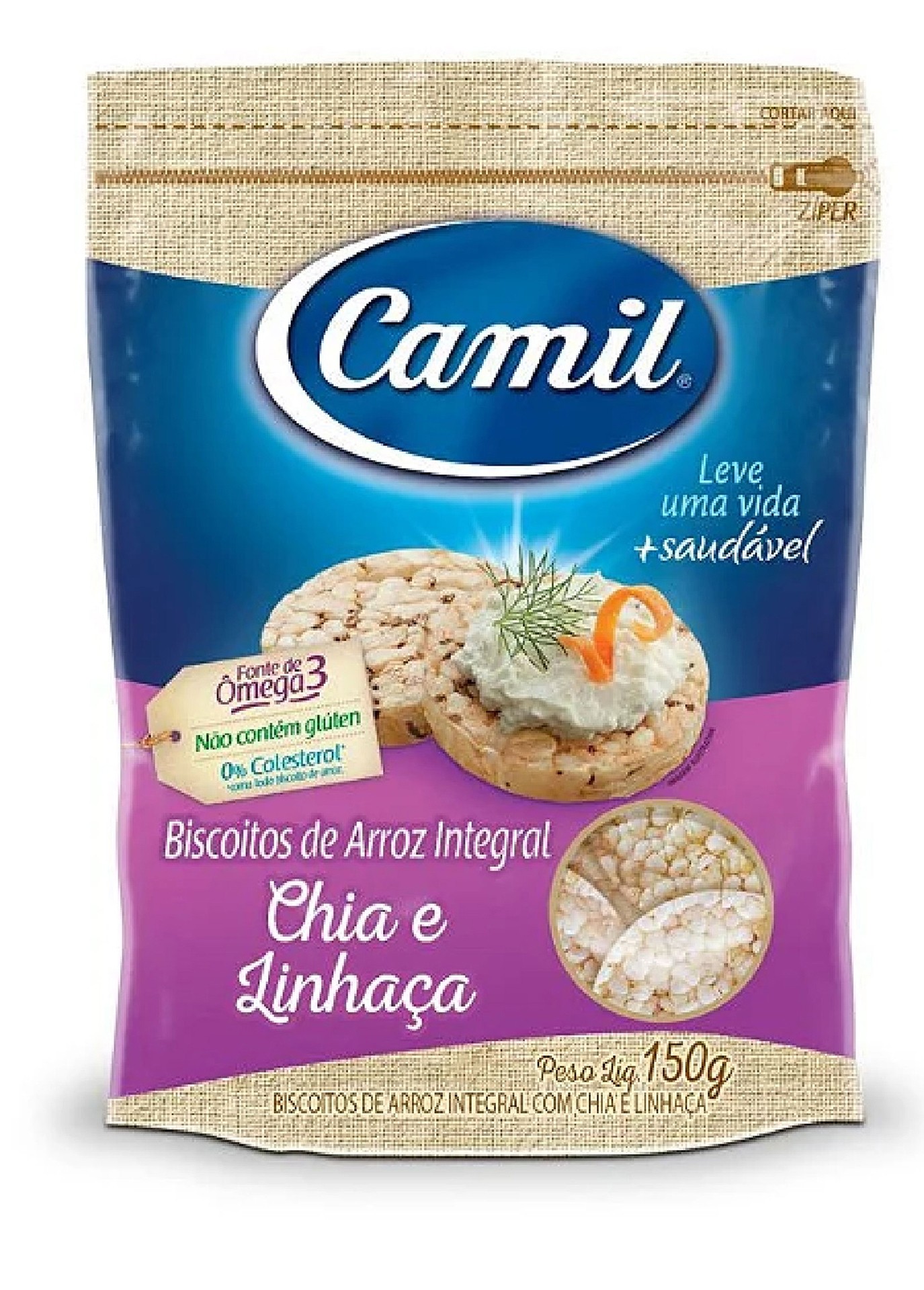 Biscoito De Arroz Integral Chia E Linhaça Camil 150g